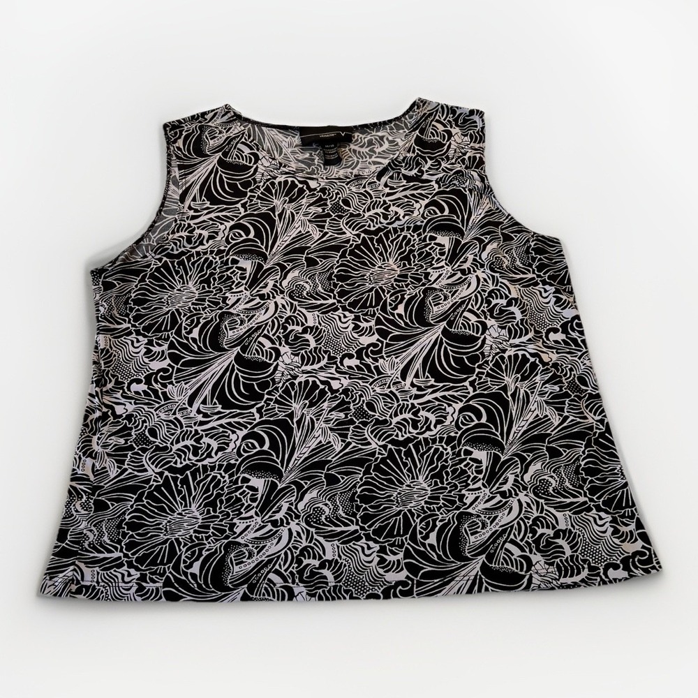 3/$25 Sale! Venezia Women's Sleeveless Top Size 14/16 Black White Floral USA